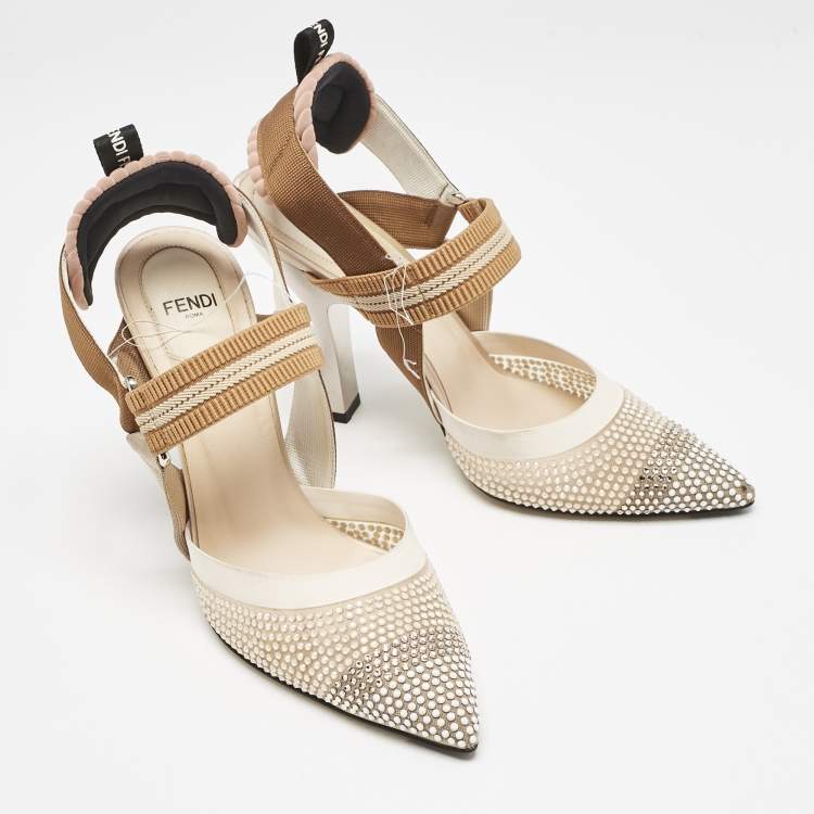 Pre Owned Fendi Multicolor Mesh and Fabric Colibri Slingback Pumps Size 37