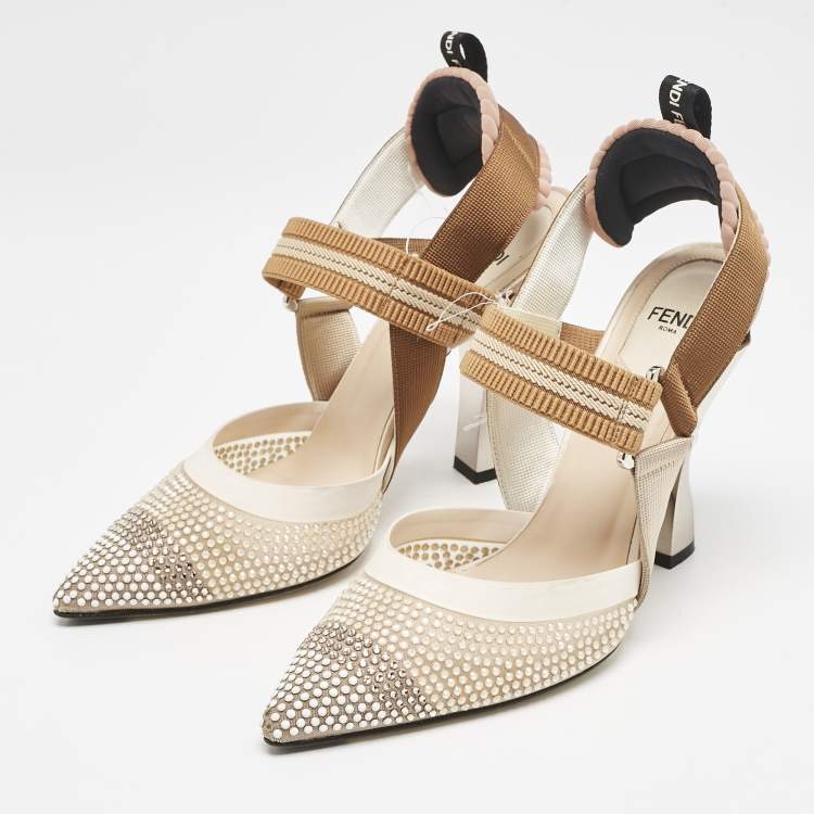 Pre Owned Fendi Multicolor Mesh and Fabric Colibri Slingback Pumps Size 37