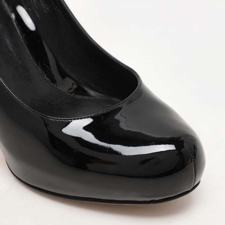 Pre Owned Fendi Black Patent Leather FF Logo Print Heel Pumps Size 37