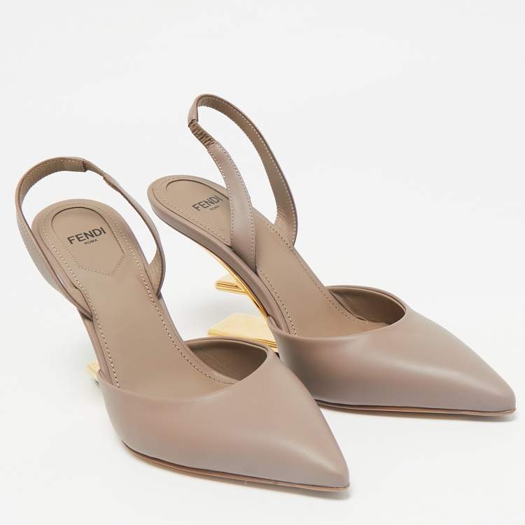 Pre Owned Fendi Beige Leather Fendi First Slingback Pumps Size 37