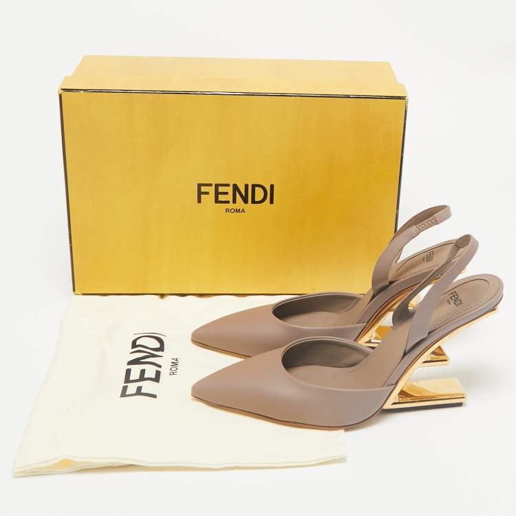 Pre Owned Fendi Beige Leather Fendi First Slingback Pumps Size 37