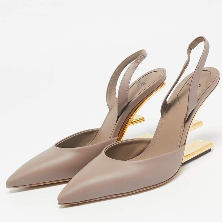 Pre Owned Fendi Beige Leather Fendi First Slingback Pumps Size 37