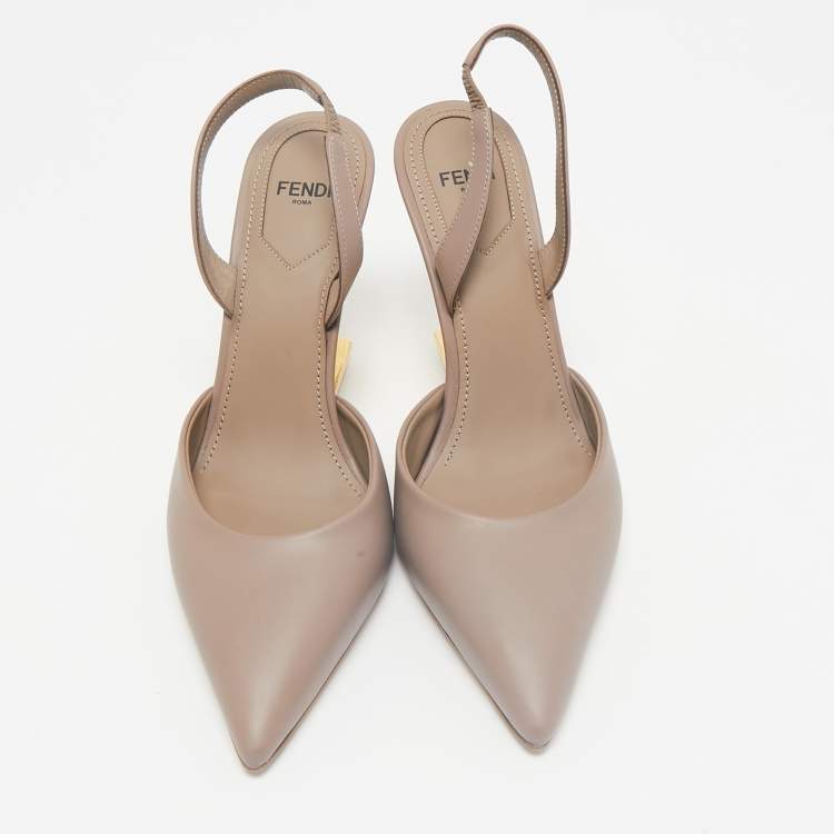 Pre Owned Fendi Beige Leather Fendi First Slingback Pumps Size 37