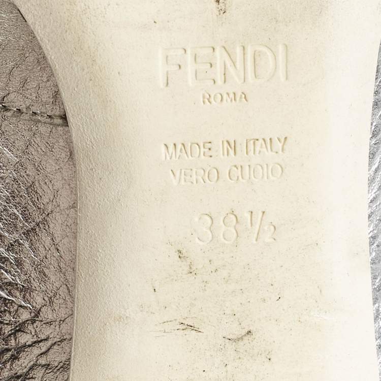 Pre Owned Fendi Silver/White Knit Fabric and Leather Sock Ankle Length Boots Size 38.5