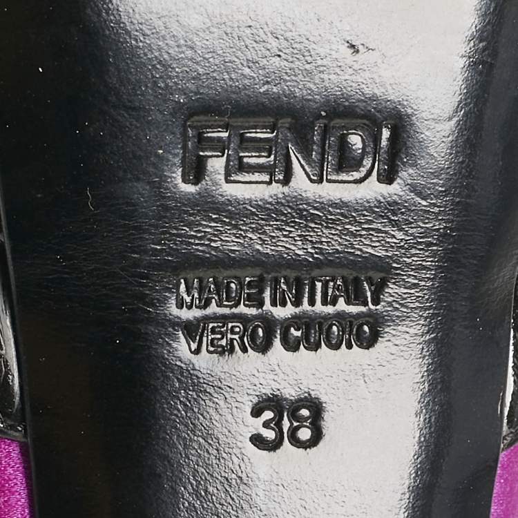 Pre Owned Fendi Black/Pink Patent Leather and Satin Ankle Strap Sandals Size 38