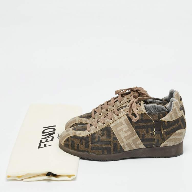 Pre Owned Fendi Brown Canvas FF Logo Lace Up Sneakers Size 38