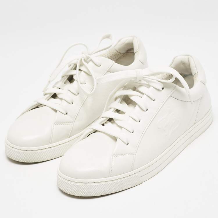 Pre Owned Fendi White Leather Lace Up Sneakers Size 36.5