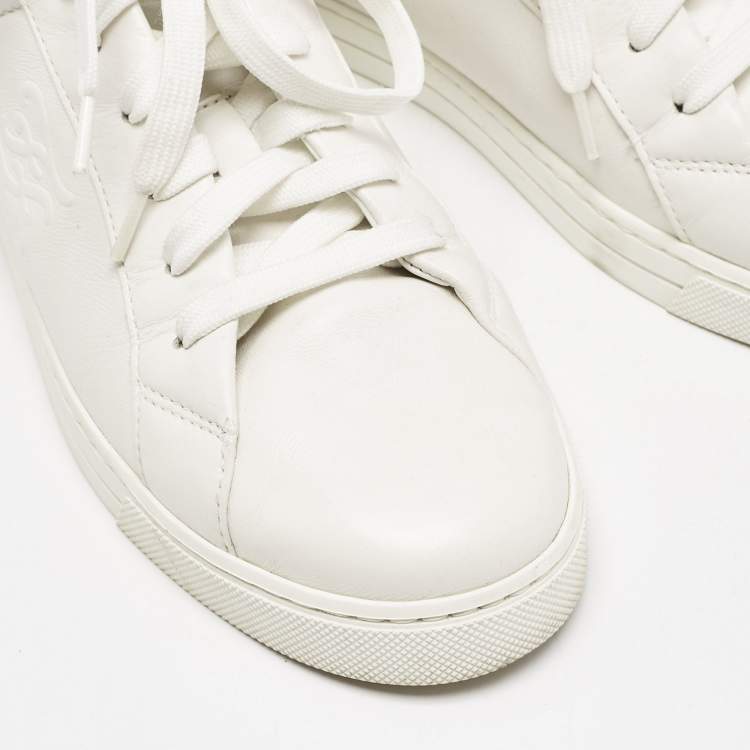 Pre Owned Fendi White Leather Lace Up Sneakers Size 36.5