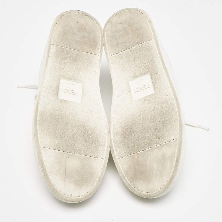 Pre Owned Fendi White Leather Lace Up Sneakers Size 36.5