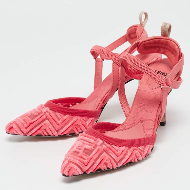 Pre Owned Fendi Pink FF Velvet Colibri Slingback Pumps Size 35