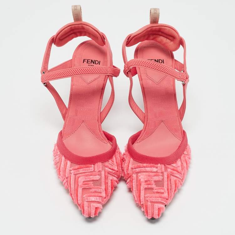 Pre Owned Fendi Pink FF Velvet Colibri Slingback Pumps Size 35