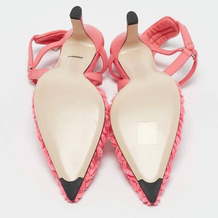 Pre Owned Fendi Pink FF Velvet Colibri Slingback Pumps Size 35