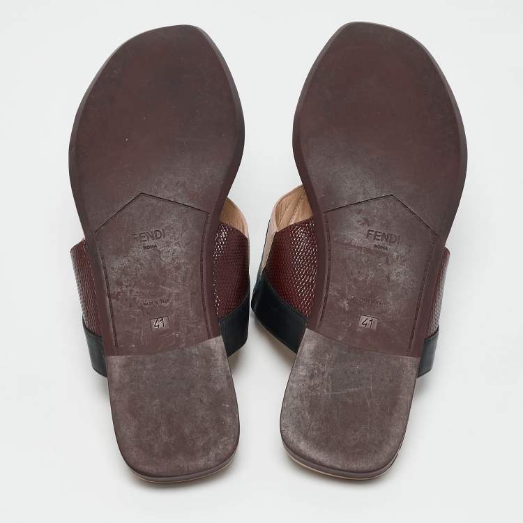 Pre Owned Fendi Multicolor Bugs Paneled Leather Thong Flat Sandals Size 41