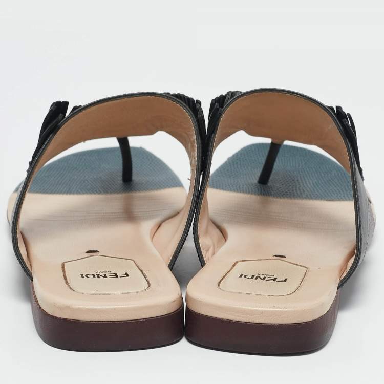 Pre Owned Fendi Multicolor Bugs Paneled Leather Thong Flat Sandals Size 41