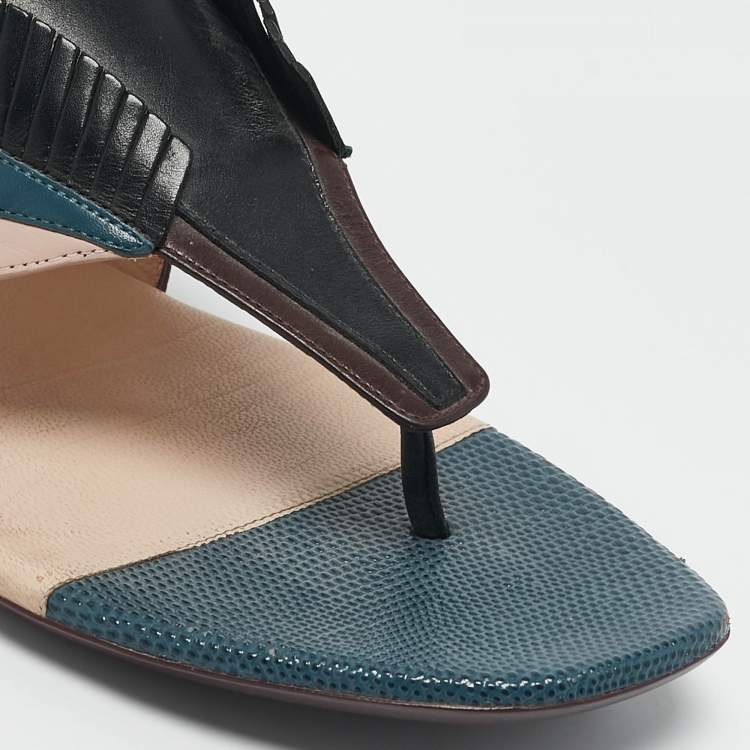 Pre Owned Fendi Multicolor Bugs Paneled Leather Thong Flat Sandals Size 41