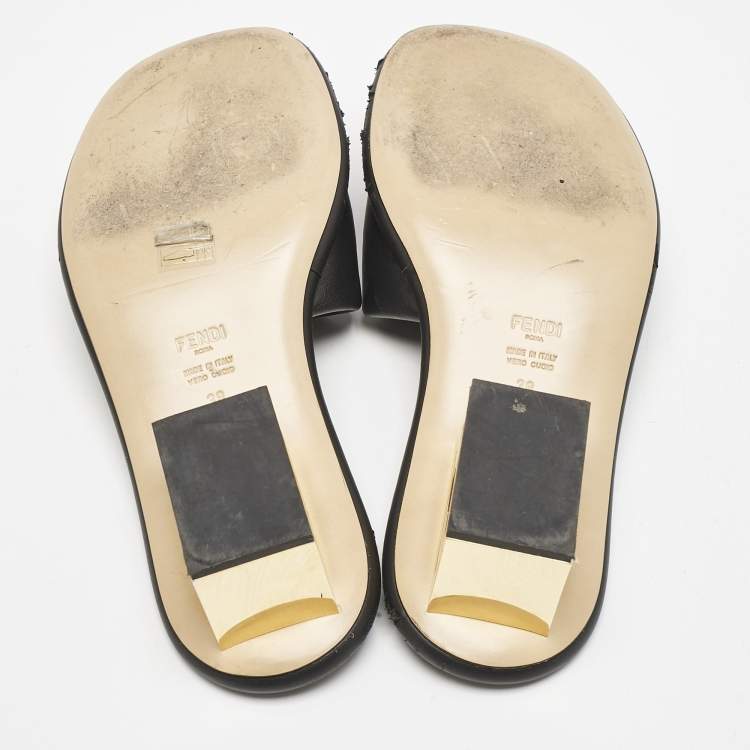 Pre Owned Fendi Black Leather Baguette Slide Sandals Size 38