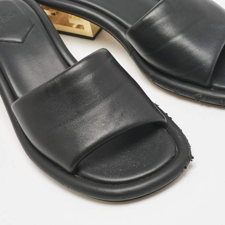 Pre Owned Fendi Black Leather Baguette Slide Sandals Size 38