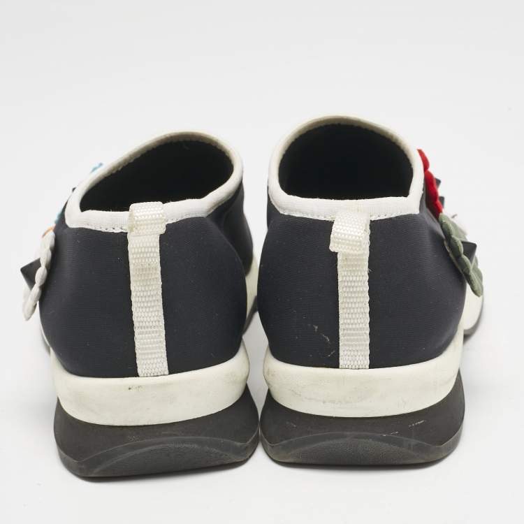 Pre Owned Fendi Black Neoprene Flowerland Slip On Sneakers Size 39