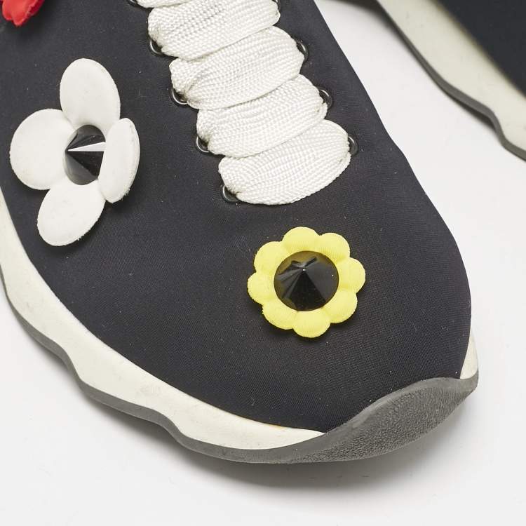 Pre Owned Fendi Black Neoprene Flowerland Slip On Sneakers Size 39