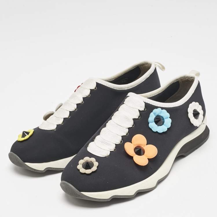 Pre Owned Fendi Black Neoprene Flowerland Slip On Sneakers Size 39