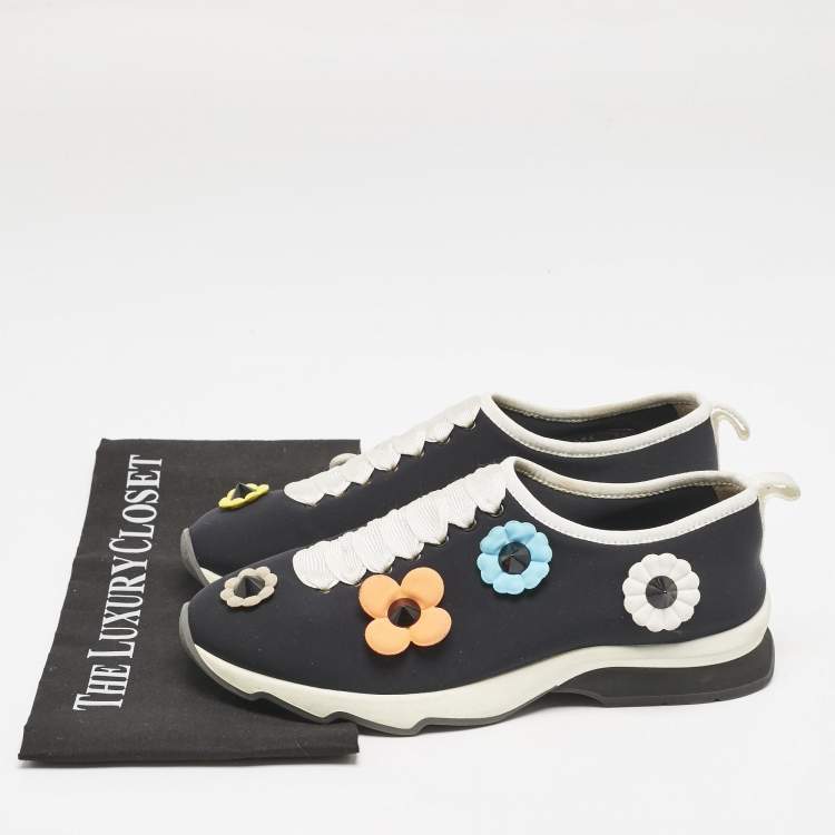 Pre Owned Fendi Black Neoprene Flowerland Slip On Sneakers Size 39