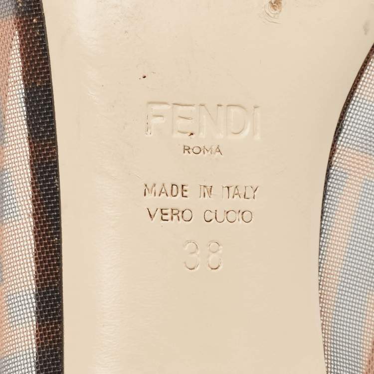 Pre Owned Fendi Brown/Black Zucca Mesh and Leather Colibri Pumps Size 38