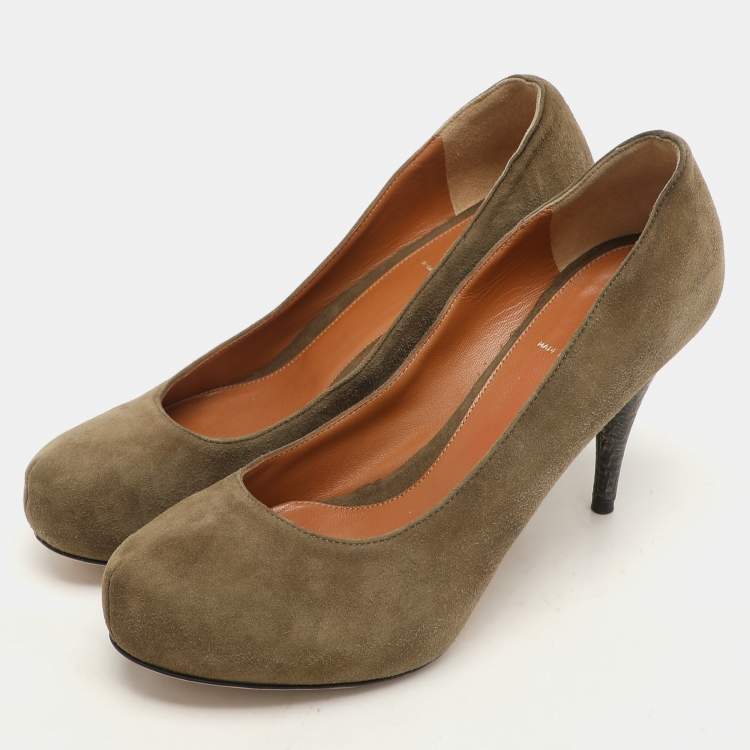 Pre Owned Fendi Green Suede Zucca Heel Platform Pumps Size 39.5