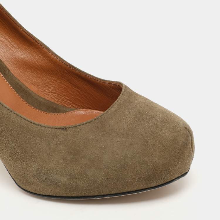 Pre Owned Fendi Green Suede Zucca Heel Platform Pumps Size 39.5