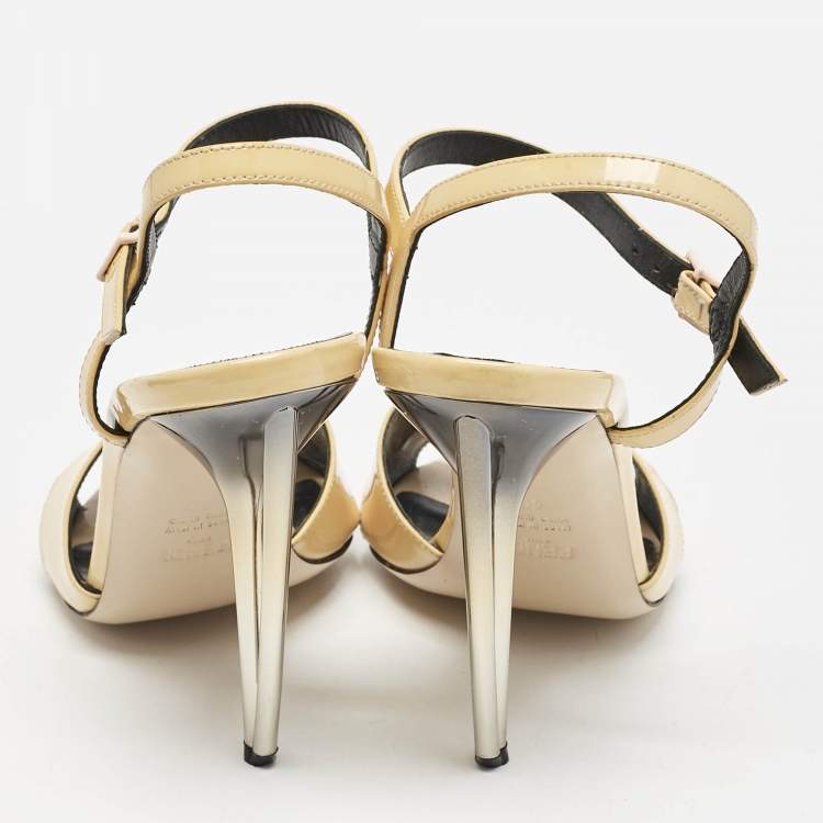 Pre Owned Fendi Beige Patent Leather Open Toe Ankle Strap Sandals Size 40