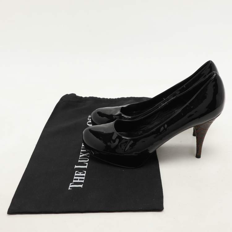 Pre Owned Fendi Black Patent Leather FF Heel Platform Pumps Size 39