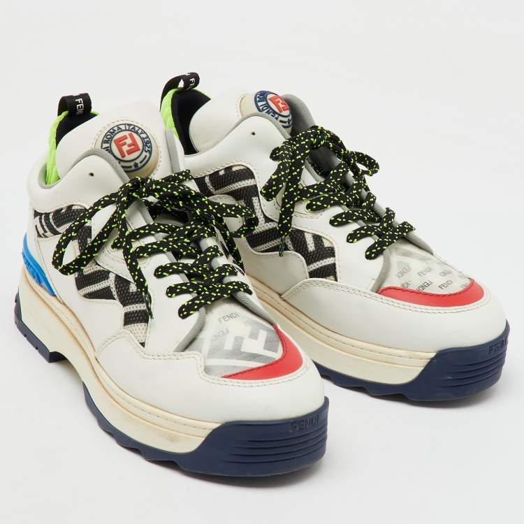 Pre Owned Fendi Multicolor Leather and Mesh FF Chunky Lace Up Sneakers Size 38