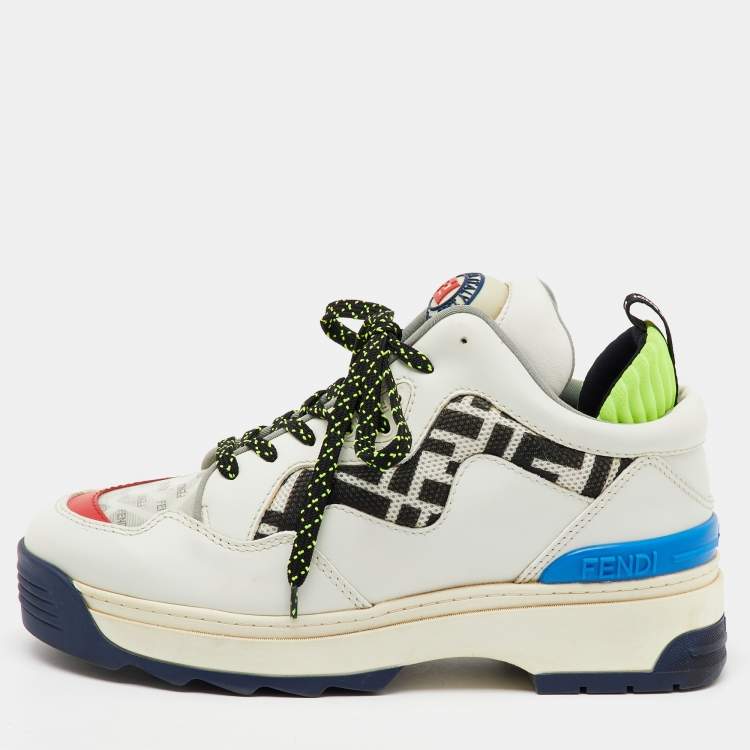 Pre Owned Fendi Multicolor Leather and Mesh FF Chunky Lace Up Sneakers Size 38