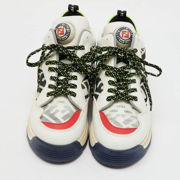 Pre Owned Fendi Multicolor Leather and Mesh FF Chunky Lace Up Sneakers Size 38