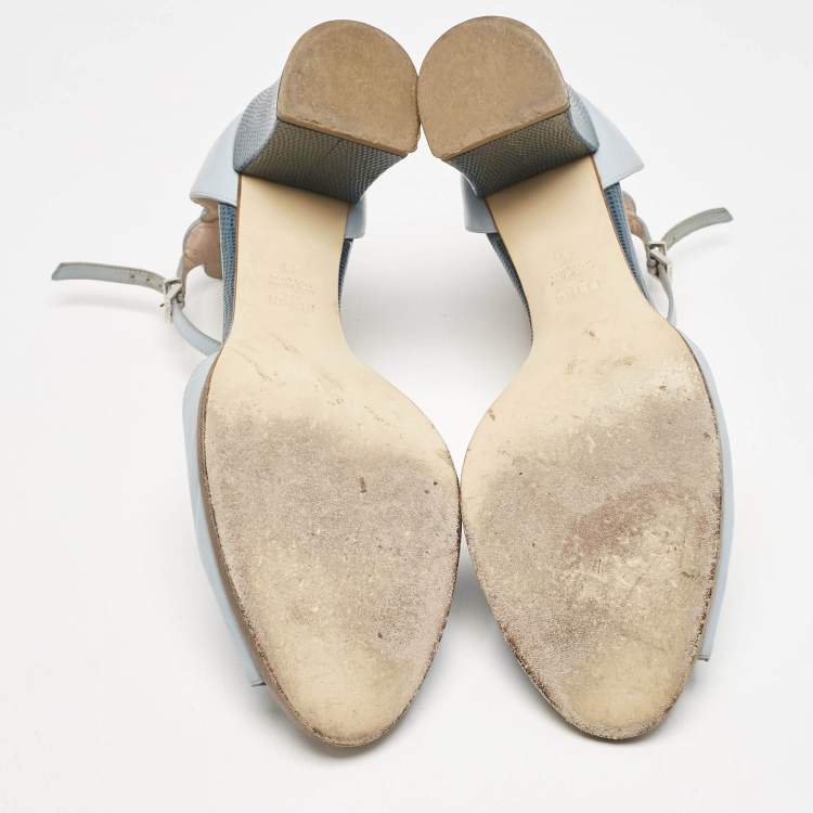 Pre Owned Fendi Two Tone Blue Leather Cut Out Ankle Strap Sandals Size 41