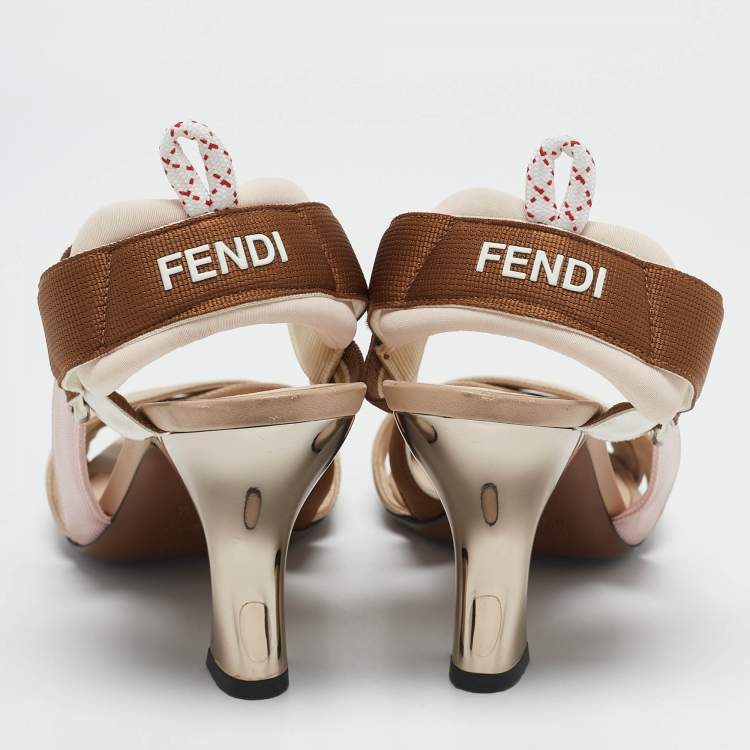 Pre Owned Fendi Multicolor Fabric Colibri Slingback Sandals Size 37.5
