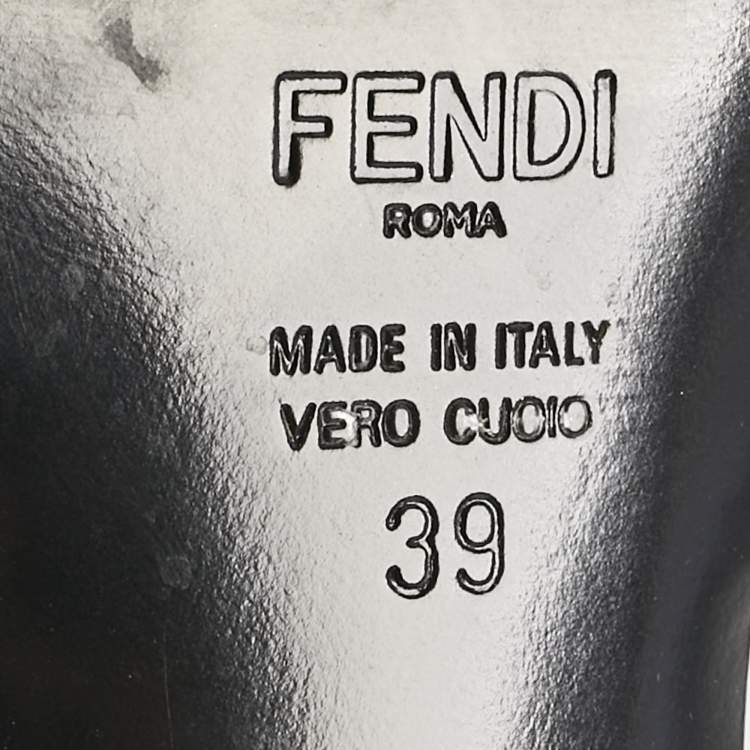 Pre Owned Fendi Black Karligraphy Leather FFrame Ankle Strap Sandals Size 39
