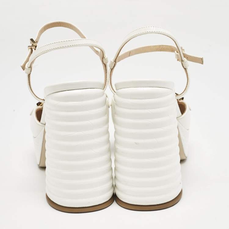 Pre Owned Fendi White Croc Embossed Leather Promenade Slingback Loafers Size 40