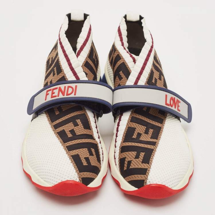 Pre Owned Fendi Multicolor Knit Fabric Rockoko Sneakers Size 37.5