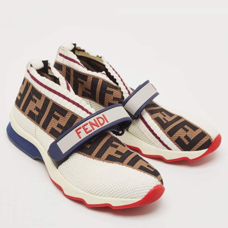 Pre Owned Fendi Multicolor Knit Fabric Rockoko Sneakers Size 37.5