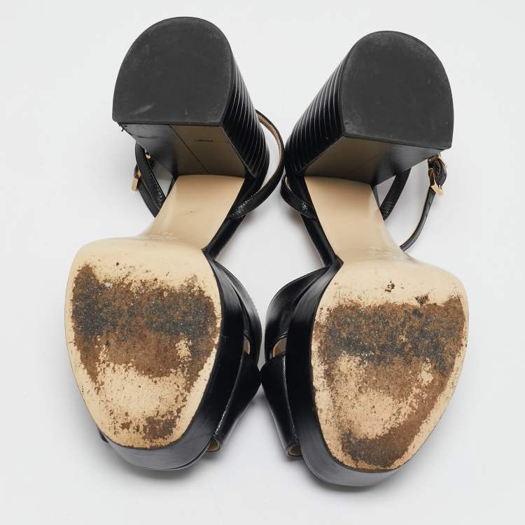 Pre Owned Fendi Black Leather Promenade Ankle Strap Sandals Size 39