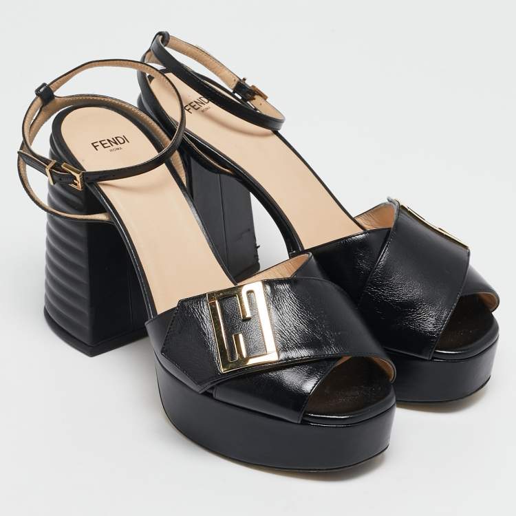 Pre Owned Fendi Black Leather Promenade Ankle Strap Sandals Size 39