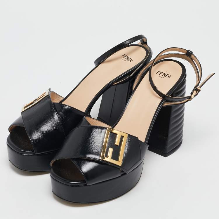 Pre Owned Fendi Black Leather Promenade Ankle Strap Sandals Size 39
