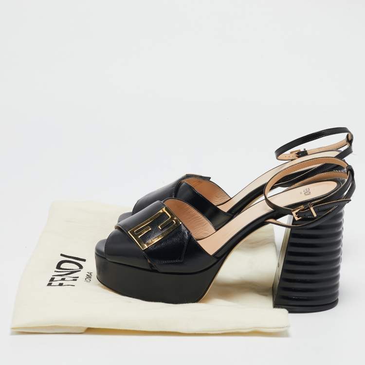 Pre Owned Fendi Black Leather Promenade Ankle Strap Sandals Size 39