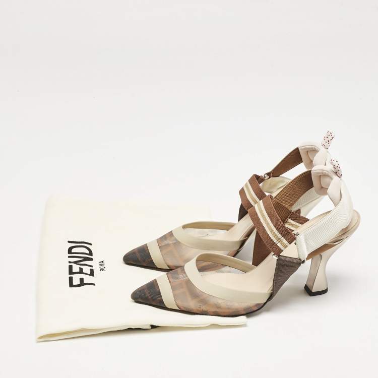 Pre Owned Fendi Multicolor Zucca Mesh and Leather Colibri Pumps Size 37.5