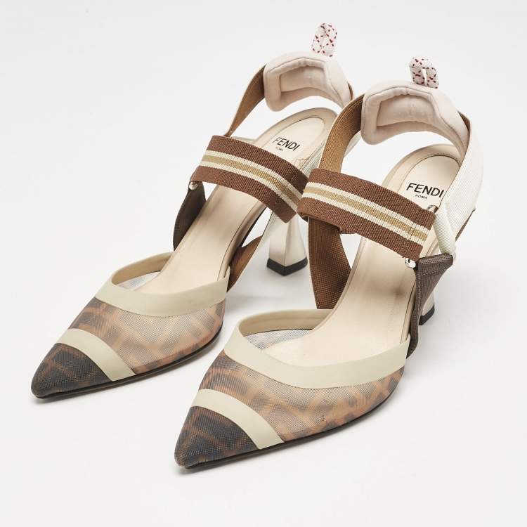 Pre Owned Fendi Multicolor Zucca Mesh and Leather Colibri Pumps Size 37.5