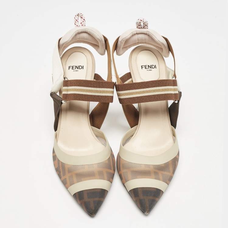 Pre Owned Fendi Multicolor Zucca Mesh and Leather Colibri Pumps Size 37.5