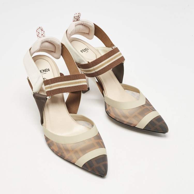 Pre Owned Fendi Multicolor Zucca Mesh and Leather Colibri Pumps Size 37.5
