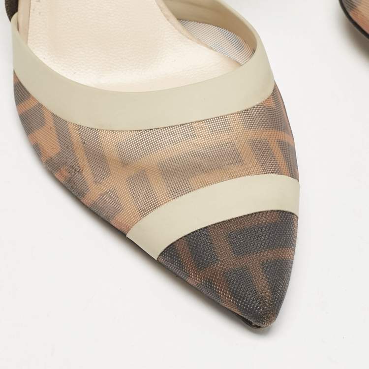 Pre Owned Fendi Multicolor Zucca Mesh and Leather Colibri Pumps Size 37.5