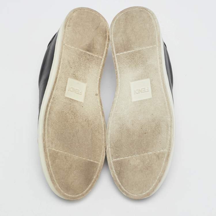 Pre Owned Fendi Black Leather Rocko Click Slip On Sneakers Size 38