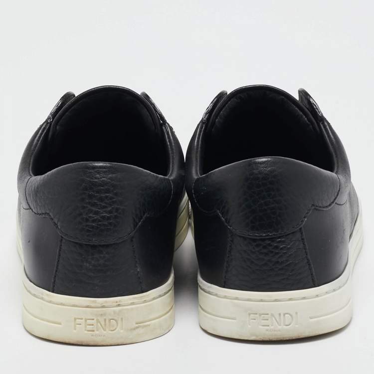 Pre Owned Fendi Black Leather Rocko Click Slip On Sneakers Size 38